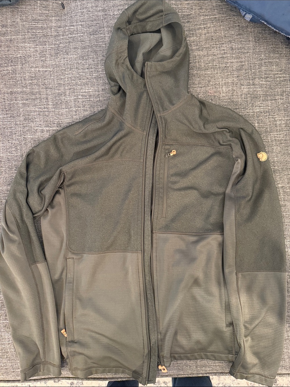 Fjallraven Men's Olive Green Hooded sweatshirt - Lightweight Tech Fleece
